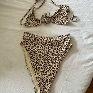 Monday Swimwear Cheetah Print Bikini Set small Top medium bottom